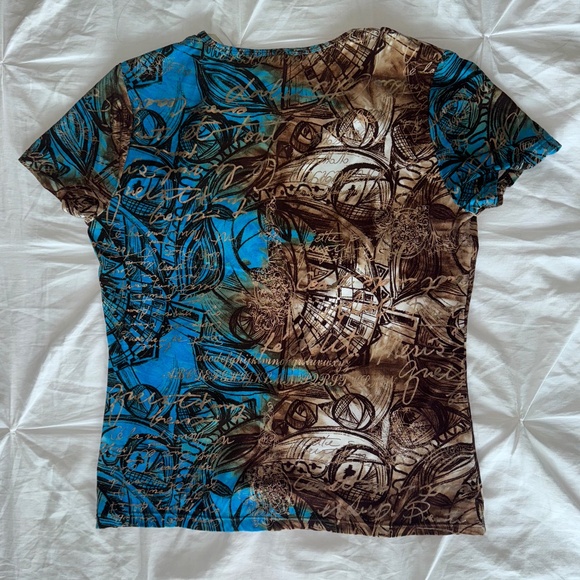 Turquoise and brown patterned top - Picture 2 of 4